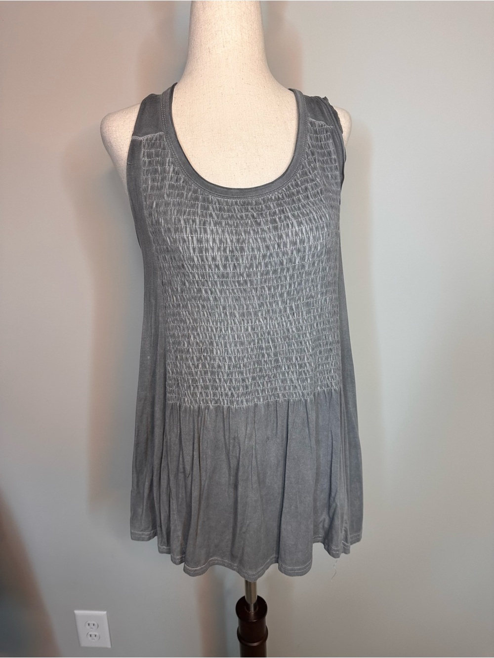 Sz S Pol grey sleeveless tank blouse grey mineral wash tie back loose fit
